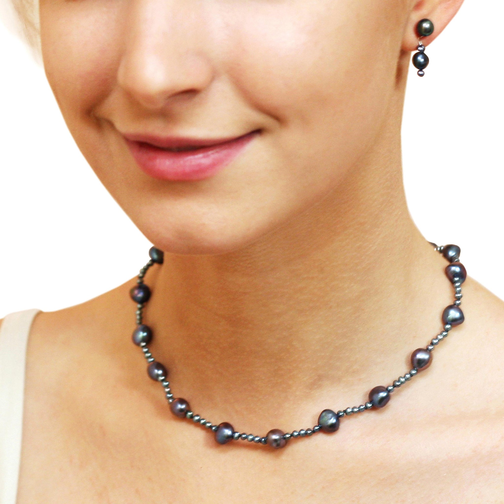Carolee Necklace Faux Black Pearl Grey Beads Silver T… - Gem